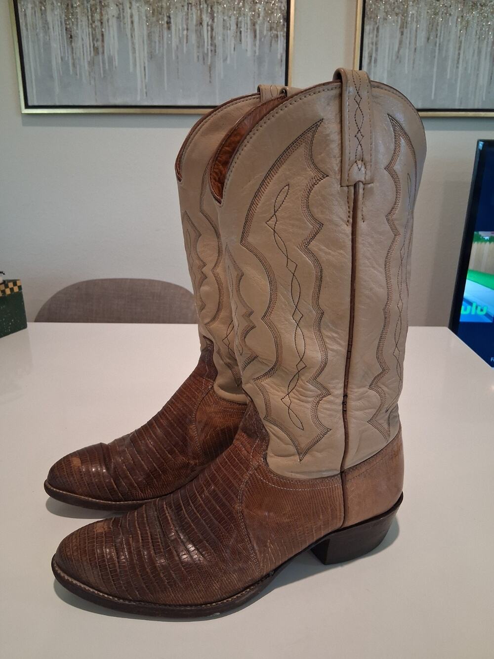 Vtg 1980s J. Chisholm 978R Men's Genuine Lizard Exotic Cowboy Boots Size 9.5...